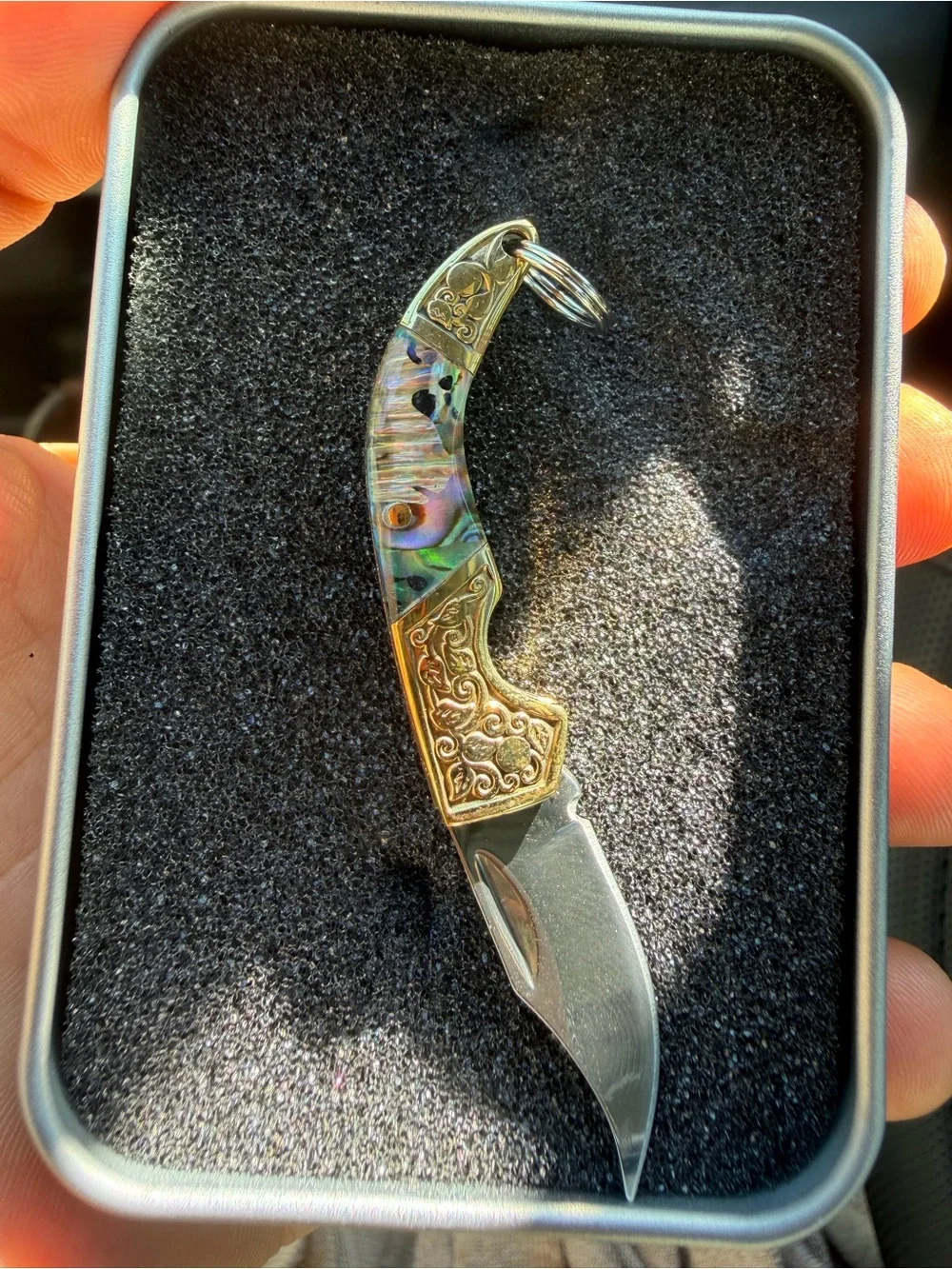 Multicolor Abalone & Gold Folding Keychain Knife - Men Accessories